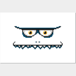 blue pixel face monster Posters and Art